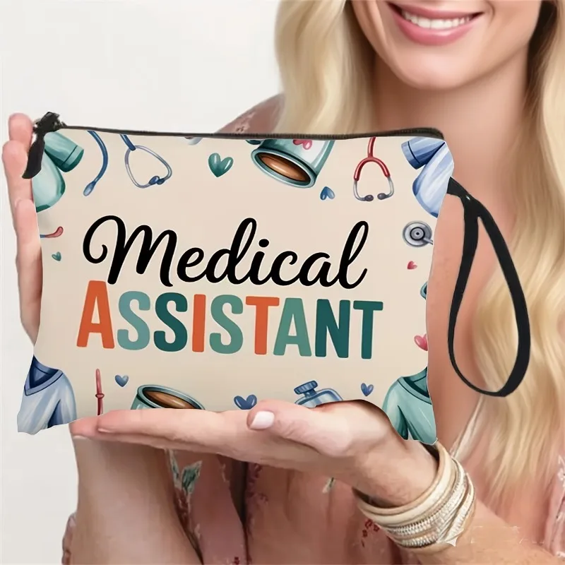 Medical Assistant Themed Folding Medical Organizer Bag - Lightweight Zippered Medication Storage Case with Top Handle, Pouch Sui