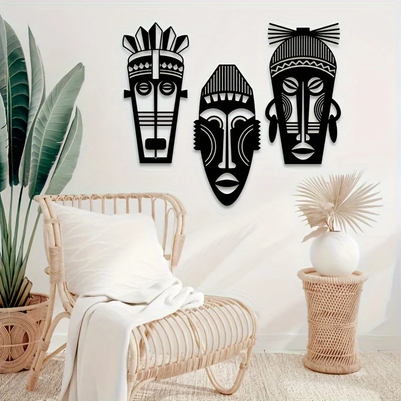 1pc African Mask Metal Wall Art, Hand-Forged Silhouette, Boho Decor for Study, Holiday Collectible Gift