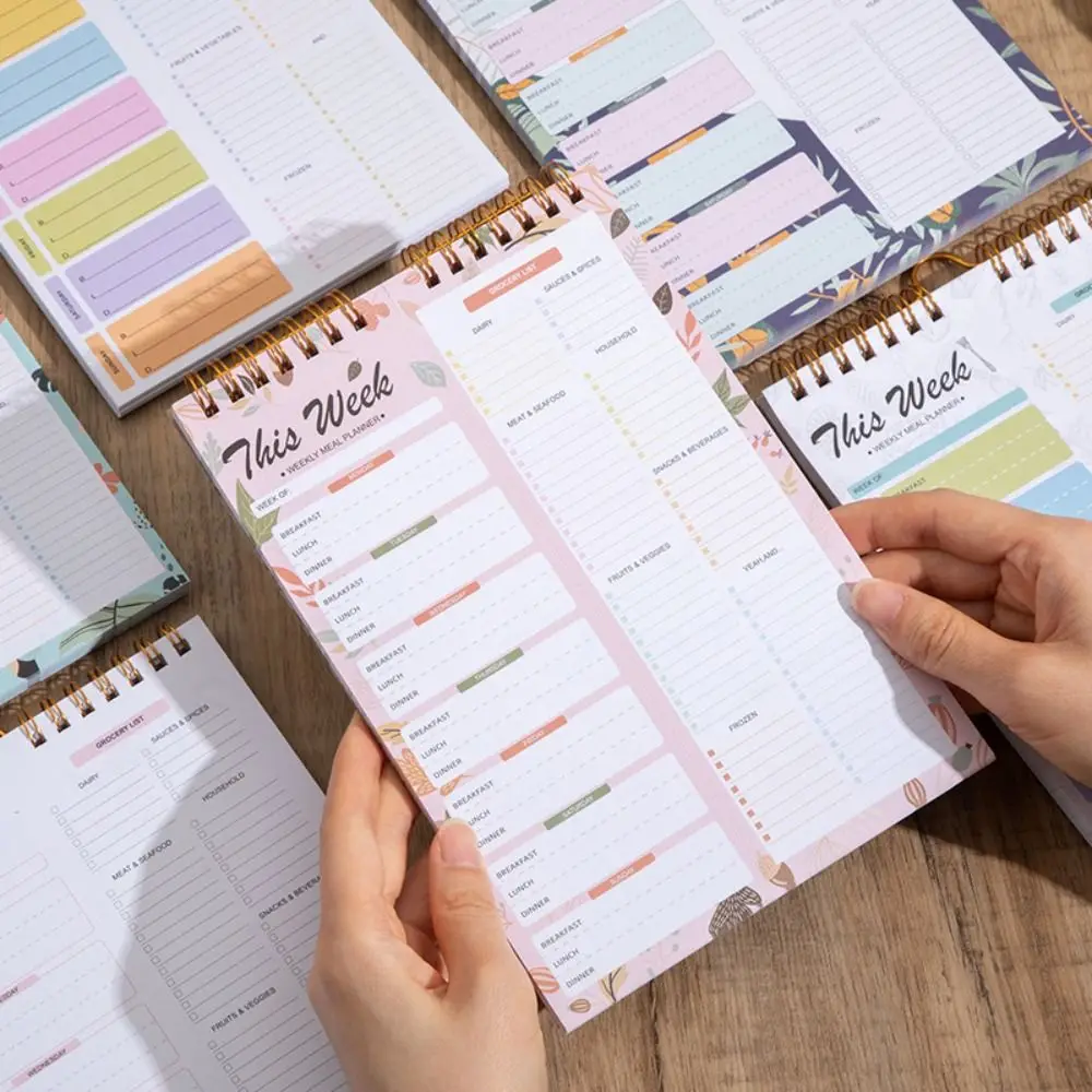 52 Sheets Meal Planning Pad Reusable Spiral Bound Weekly Meal Planner Tear-Off Design Wall-Mounted Schedule Management Book