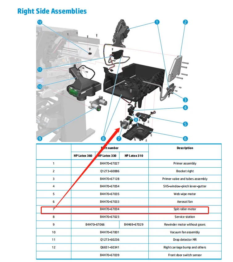 B4H70-67034 Spit Roller Motor Fit for Designjet LATEX 310 330 360 365 370 B4H70-67023 Refubished Printer POJAN