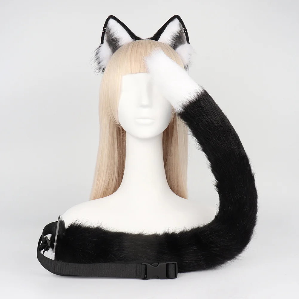 Simulation Plush Cat Ears Cat Tail Halloween Beast Ears Beast Tail Suit Cosplay Headband Cosplay Accessories