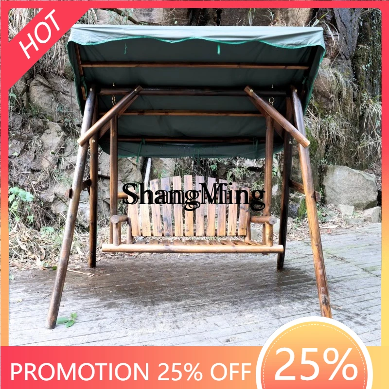 

CL solid wood carbonized outdoor swing wooden chair leisure balcony garden double park chair