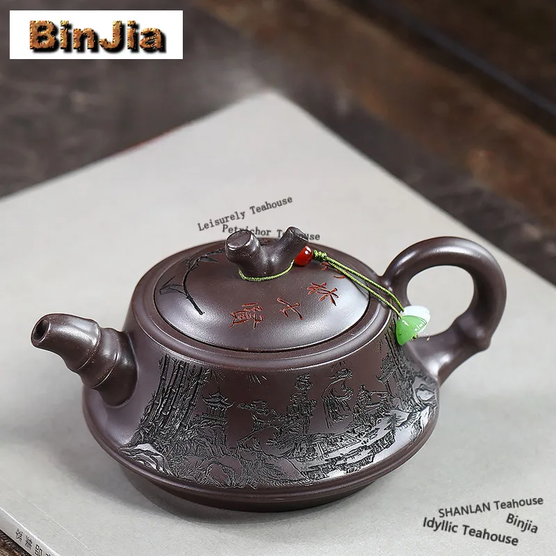 

200ml Luxury Yixing Purple Clay Teapots Handmade Bamboo Forest Pot Raw Ore Red Dragon Blood Sand Mud Kettle Zisha Tea Set Gift