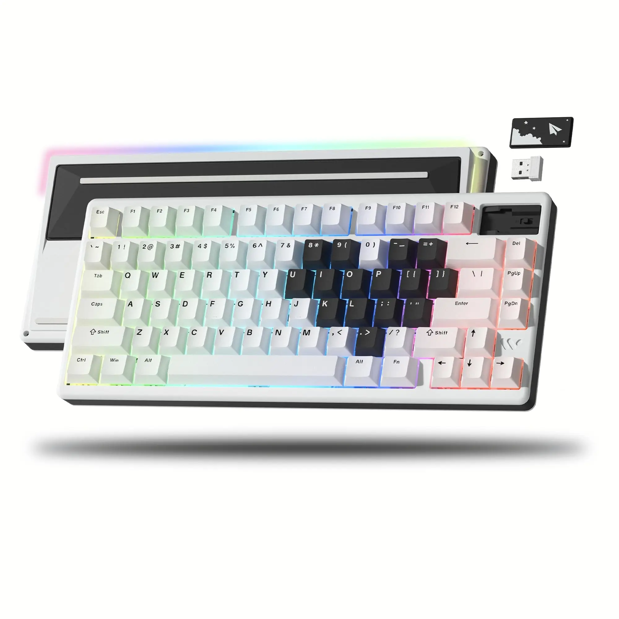 Womier SK71PRO الأبيض QMK/VIA 75% لوحة مفاتيح الألعاب اللاسلكية باستخدام الحاسب الآلي الألومنيوم ثلاثي الوضع لوحة المفاتيح الميكانيكية الساخن مبادلة RGB الخلفية لوحة المفاتيح