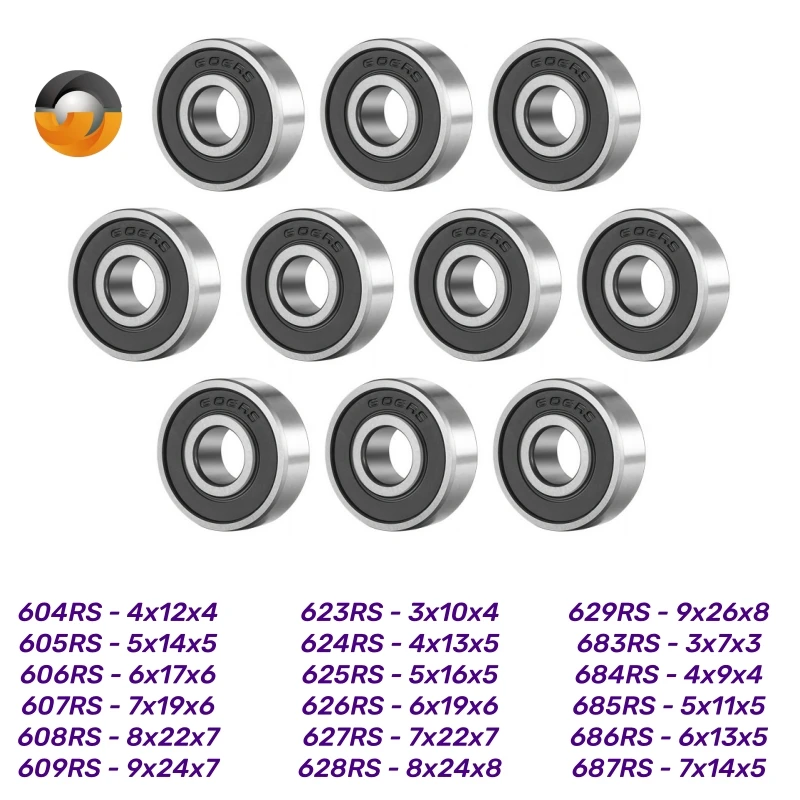 Miniature Deep Groove Ball Bearings For Industrial Equipment Micro Motor 606RS Bearing 6x17x6mm 10/20Pcs Double Rubber Sealed