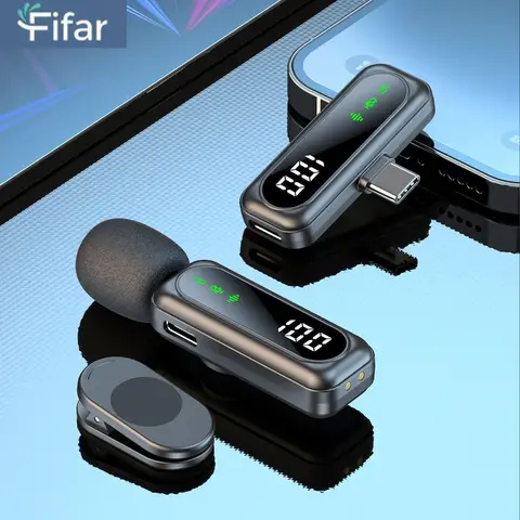 FIFAR 무선 라 발리에 옷깃 마이크 iPhone Android PC 용 휴대용 소음 감소 오디오 녹음