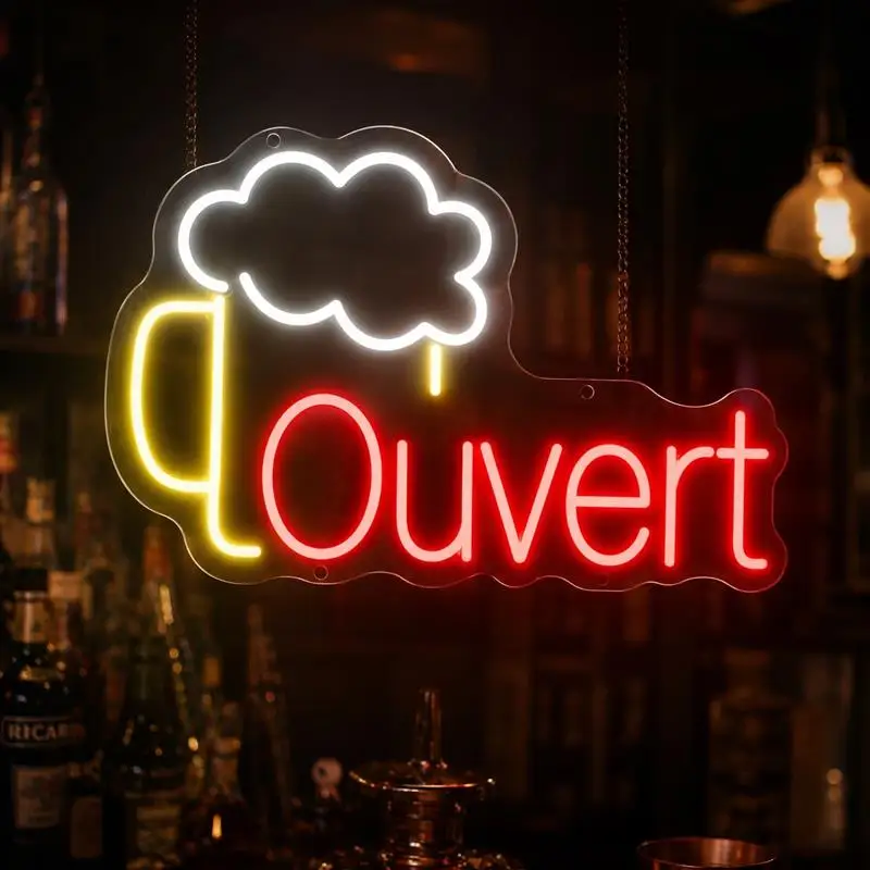 panneau-neon-led-«-ouvert-»-en-forme-de-chopes-de-biere-avec-motif-en-mousse