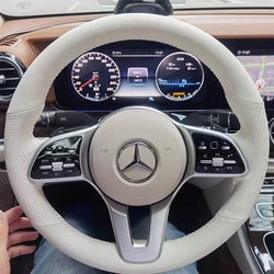 Hand Stitched white Genuine Leather car Steering Wheel Cover For Mercedes Benz A Class 2019-2020 GLC GLB 2020 CLS 2018-2020