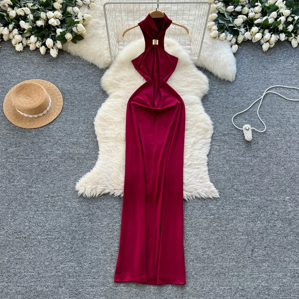 Abito a tubino sottile con scollo all'americana vintage chic Elegante fata moda coreana Boho Sundress abbigliamento donna