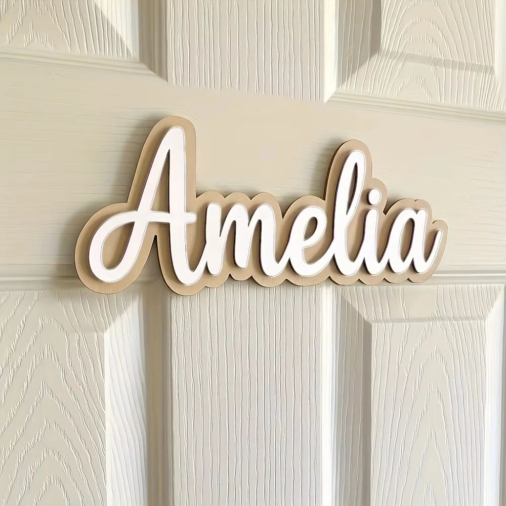 1PC 2D Custom Personalized Wooden Sign, Apartment Number Plaque, Nursery & Bedroom Custom Name Wall Hanging Sign