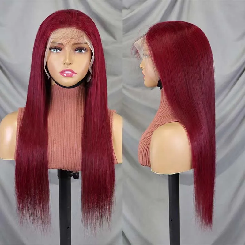 

22 Inch 99j Burgundy Color 13x4 Clear Lace Front Wigs Straight Wigs Pre Plucked with Baby Hair 100% Brazilian Remy Human Hair