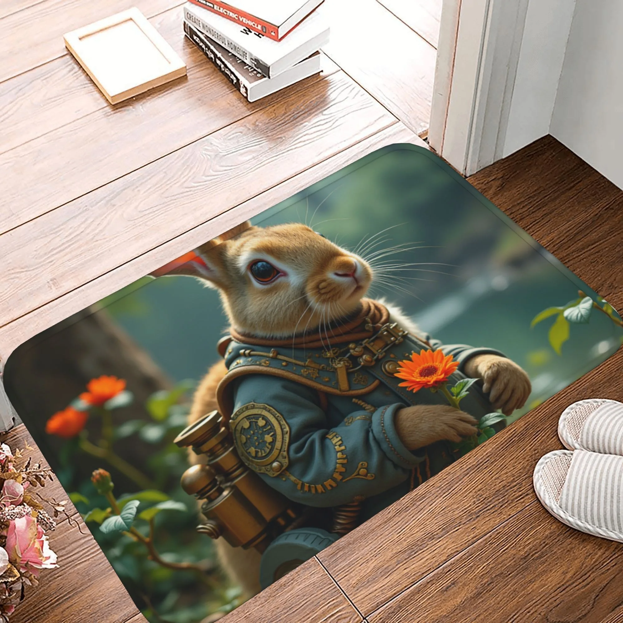 

1PCSteampunk Bunny Botanist Kitchen Rug Non-Slip Door Mat Pop design Bathroom Rug Bath Mat Carpet for Home Sink Laundry Decor