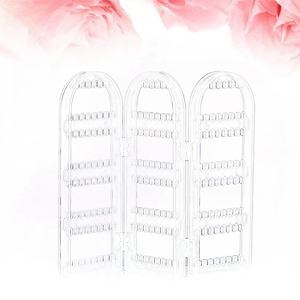 Earring Holder Folding Plastic Transparent Stand Three Parts Jewelry Display Organizer Screen for Rings Watches Storage