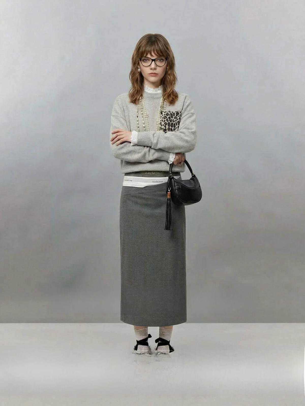 

Light ey Knitted Loose Sweater Women's round Ne Lazy Sle New Autumn Faion U×LAB Cleanfit Loose Fit Color Blo Top