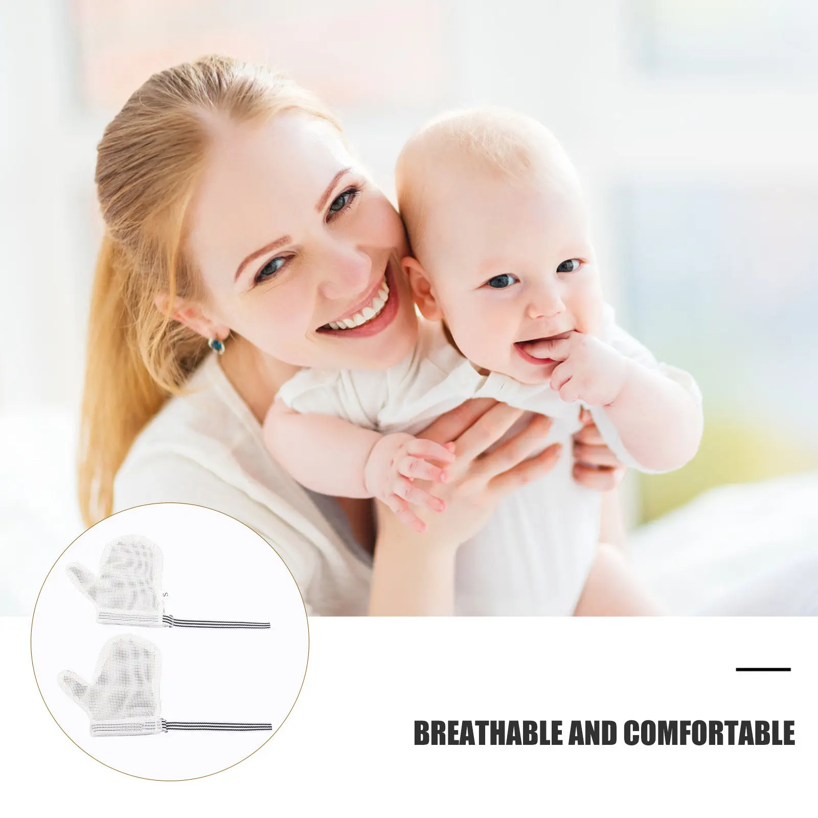 

1Pair Baby Teething Gloves Anti Scratch Nylon Breathable Adjustable Wrist Protect Prevent Biting Finger Sucking