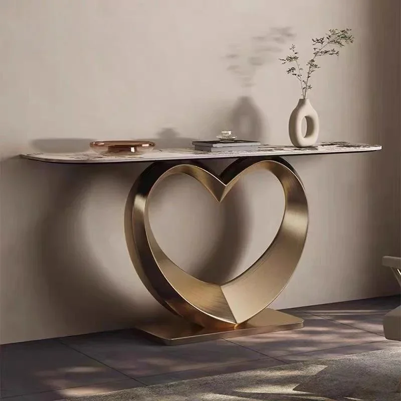 

Hall Furniture Heart-Shaped Stainless Light Luxury Table Living Room Base Console Table Rock Slab Countertop EntranceSteel