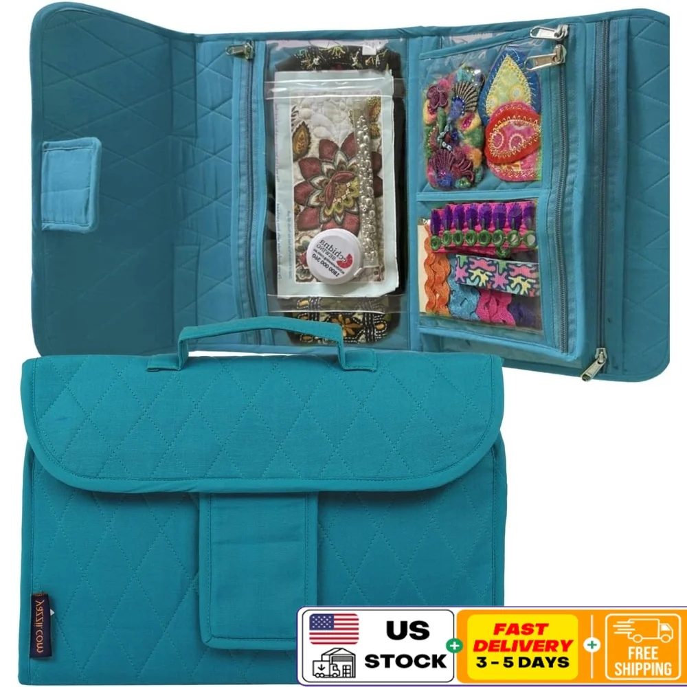 

Sewing Craft Storage Tote Trifold Organizer Bag with Clear Pockets Handle Knitting Embroidery Cross Stitch Projects