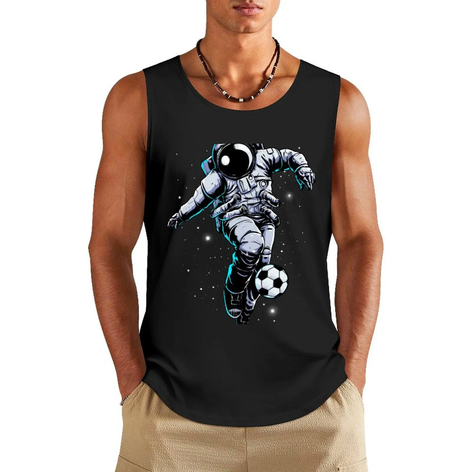 

Space Soccer Tank Top plain t-shirt Men's sleeveless t-shirt Men's gym clothing