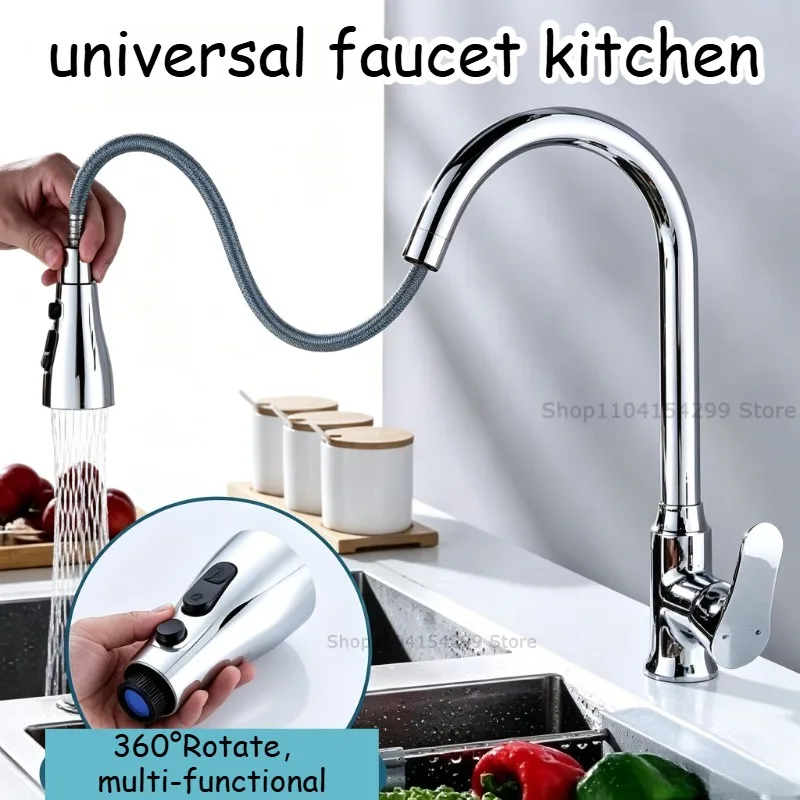 360° Removable Kitchen Sink Faucet Extendable Flexible Faucets Head Replace Sprayer Nozzle 3 Modes for Bathroom Basin Shower