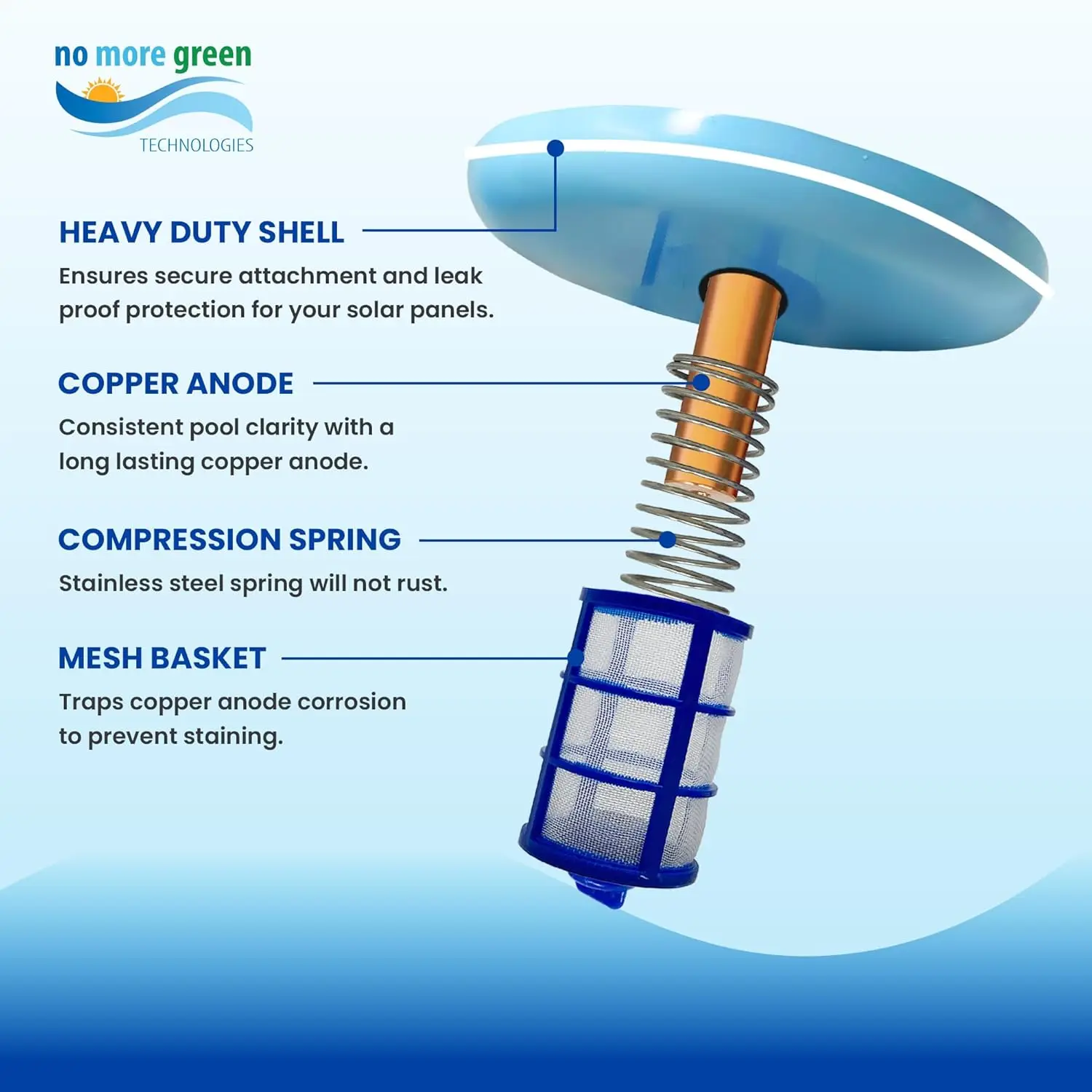 Ionizador de piscina solar original, ionização de cobre, eliminar a matança de algas, claro e claro, 85% menos cloro