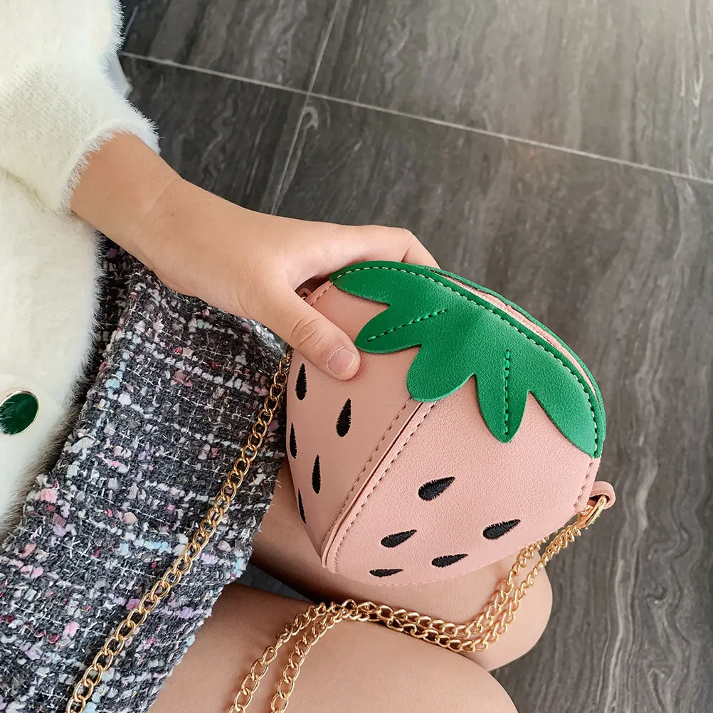 

Lovely Crossbody Bag Strawberry Shaped Chain Belt Shoulder Bag For Small Clutch Purse With Zipper Pink Size S