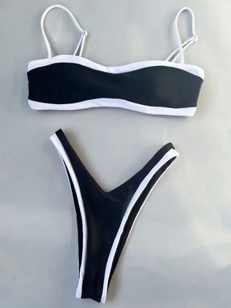 Bikini de corte alto de empalme para mujer, traje de baño femenino, conjunto de dos piezas, ropa de playa, 2024