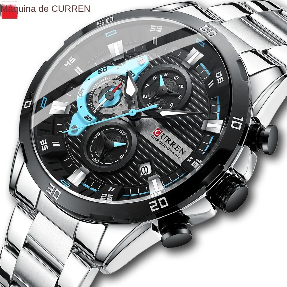 Relojes CURREN de acero inoxidable para hombre, Esfera luminosa de moda creativa con cronógrafo, relojes de pulsera informales para hombre