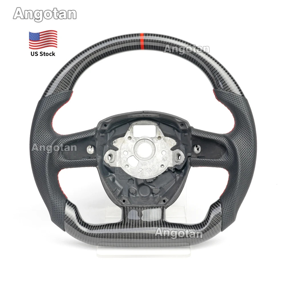 

Flat Bottom Glossy Real Carbon Fiber Steering Wheel for Audi A5 (2008-2010) A3 A4 S3 S4 S5 Perforated Leather Grip