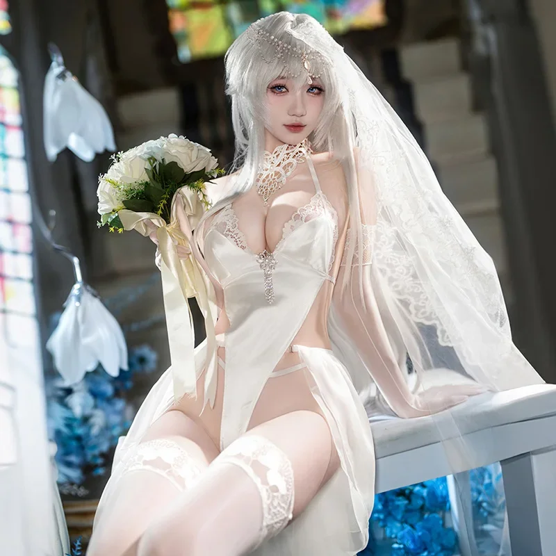 

2025 Sexy Wedding Lingerie for Bride Sexy Lingerie Bodysuit Dress with Veil Hollow See Through Mesh Nightgown Lencerias Sexy