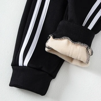 3/1 Piece Winter Children Plus Velvet Fashion Sweatpants Boys Casual Minimalist Pants Girls Joker Warm School Uniform Pants 6