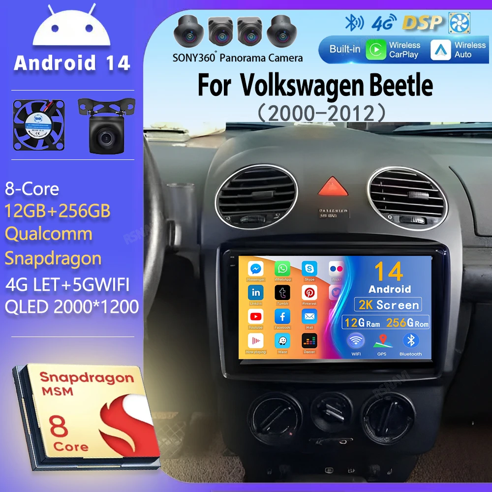 

Android14 Автомобильный радиоприемник для VW Volkswagen Beetle 2000-2007 2008 2009 2010 2011 2012 Навигация GPS Мультимедийный плеер carplay Стерео