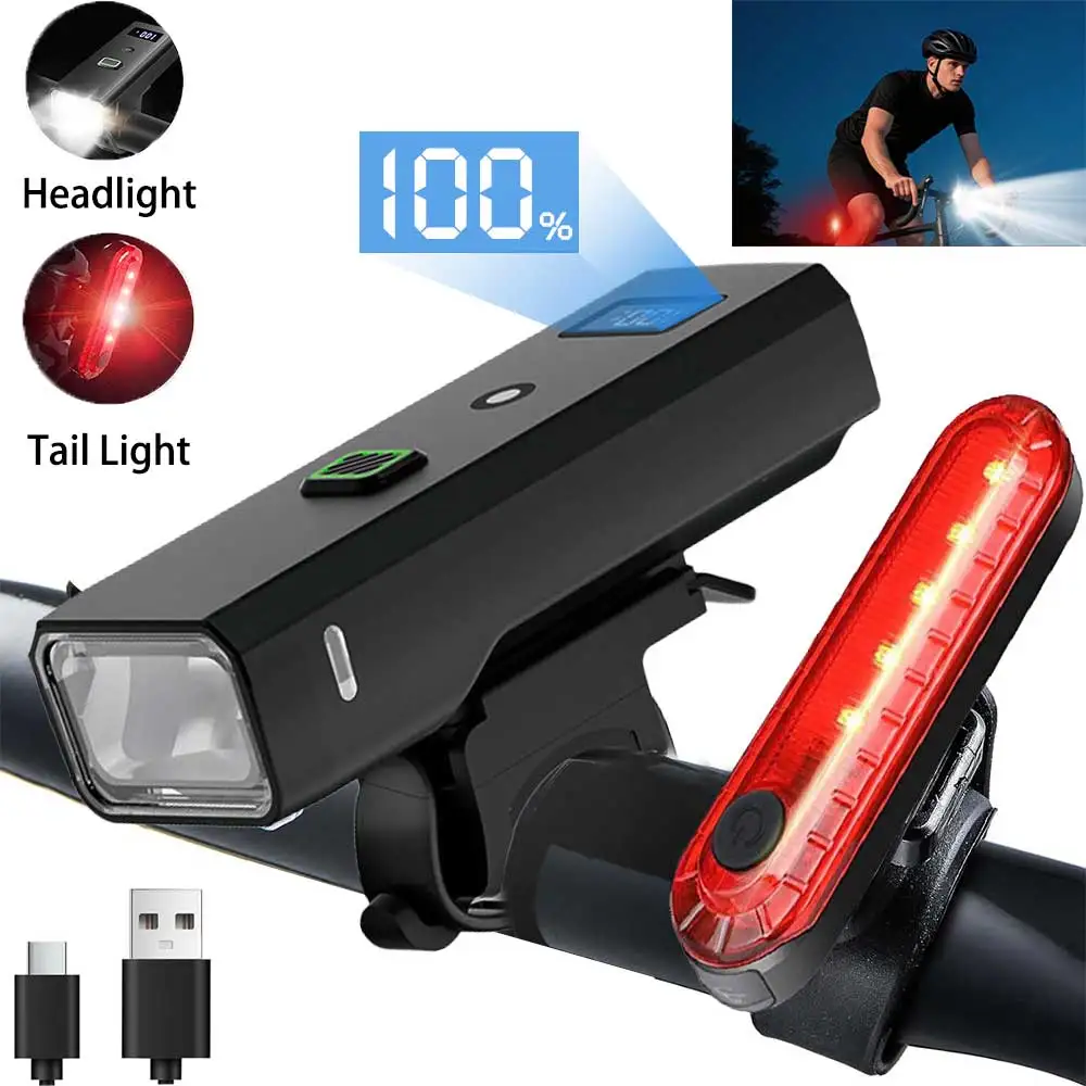 

Комплект передних и задних светодиодных фонарей для велосипеда, 8 режимов освещения, яркая фара для велосипеда, зарядка через USB, комплект предупреждающих задних фонарей для безопасной езды ночью