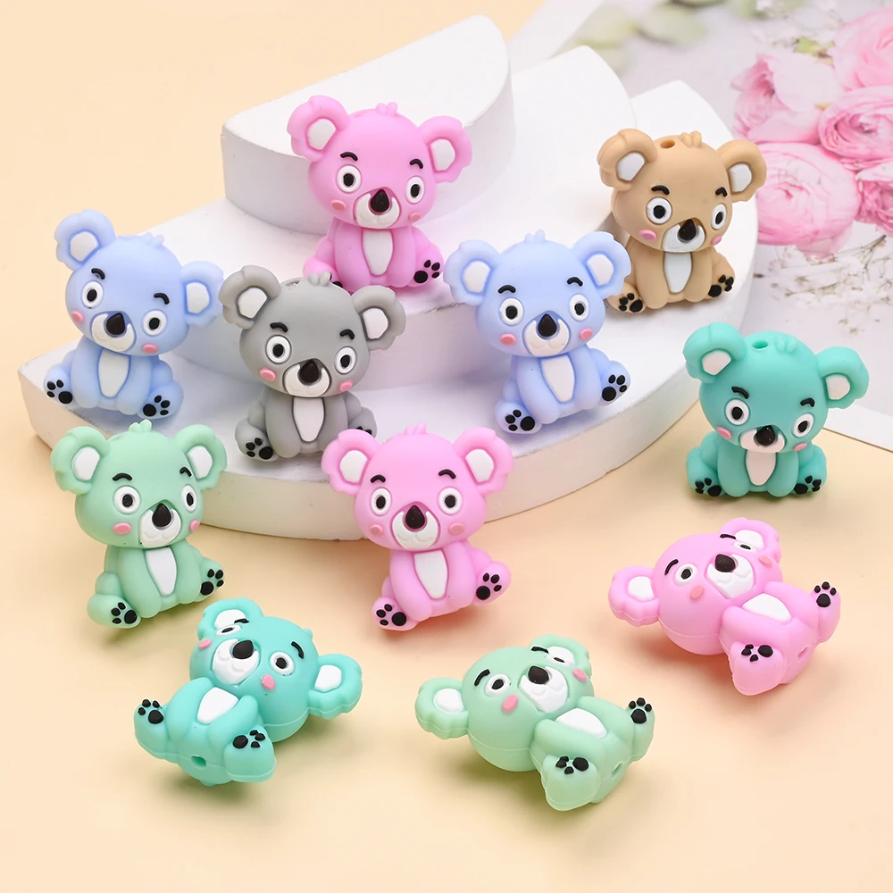 

6Pcs Silicone Beads, Teddy Bear Shape, Soft Silicone Beads for DIY Baby Grinding Bracelet Pacifier Chain Accessories