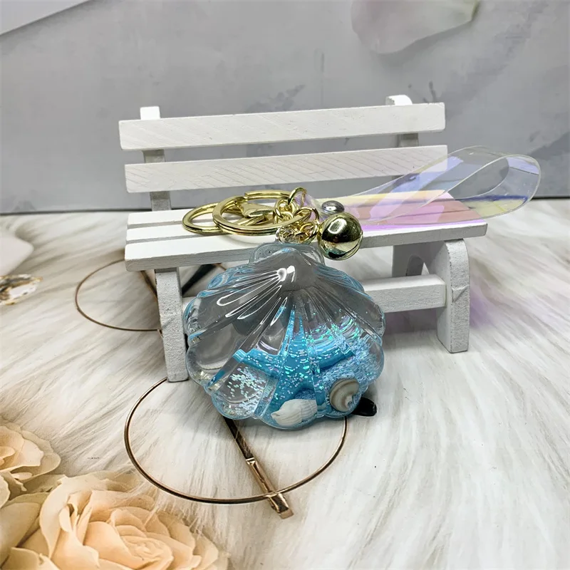 Acrylic Oil-in Marine Life Micro Landscape Keychain Pendant Shell Quicksand Floating Bottle Accessories