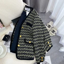 Retro style woven striped tweed jacket for women 2024 spring and autumn new design trendy knitted top