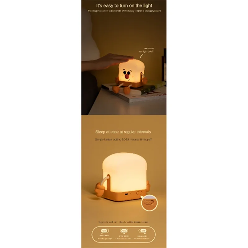 ABNL Night Light Toast Boy LED Night Lamp With Rechargeable, Portable Bedroom Bedside Bed Lamp Birthday Gifts Idea