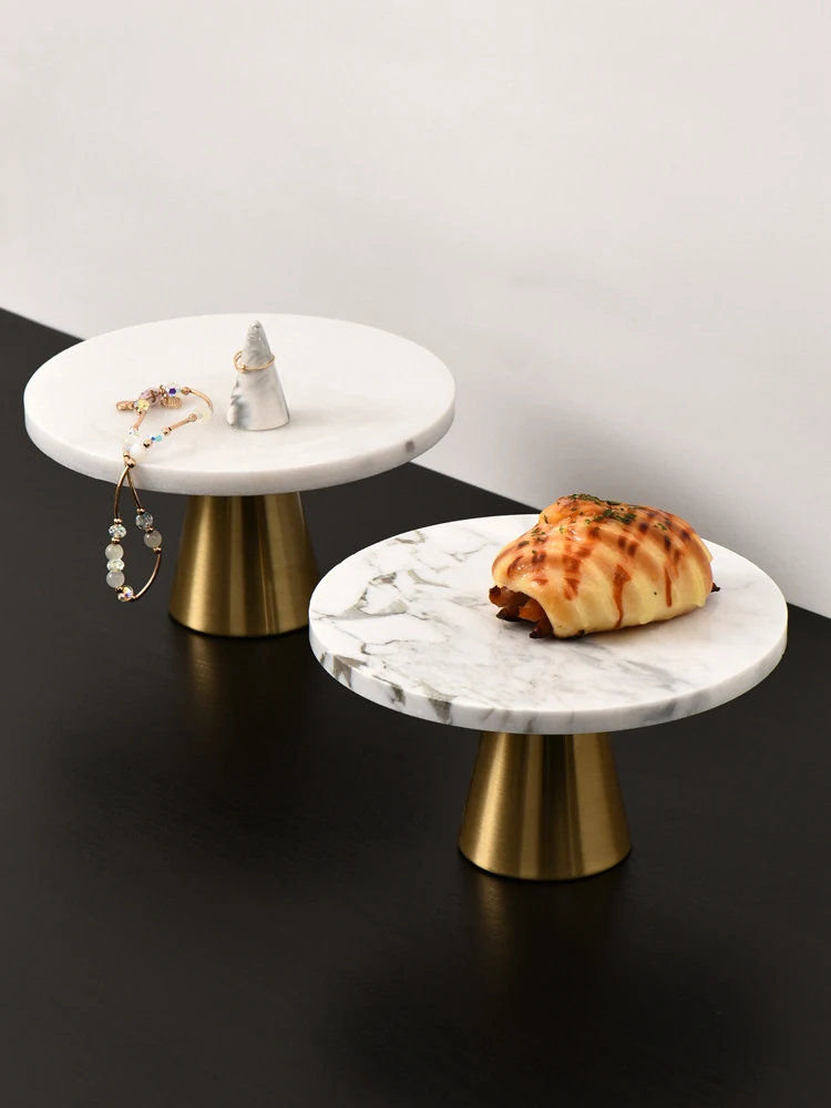 

Nordic Creative Design Marble Plate Japanese Dessert Plate Cake Stand Entrance Sundries Storage Tray With High Foot ケーキ スタンド