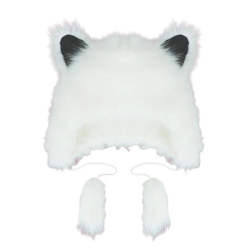 400A Faux Fur Bear Hat Plush Bear Hat Funny Beanie Bear Ear Earflap Hat