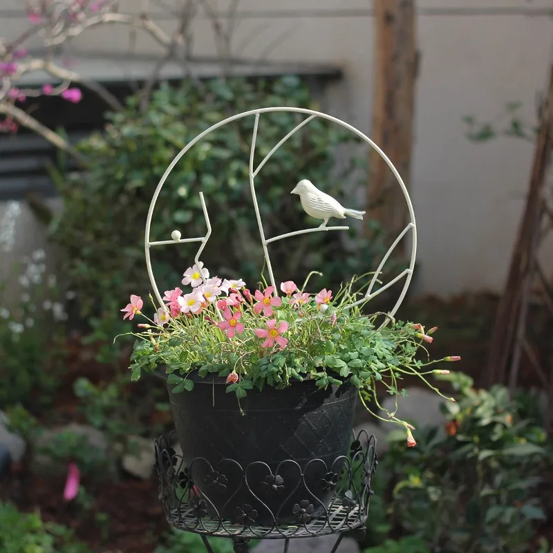 

Vintage Bird Cage Plant Stand Antique Iron Circle Trellis for Climbing Flowers & Potted Plants Rustic Home Decor for Garden