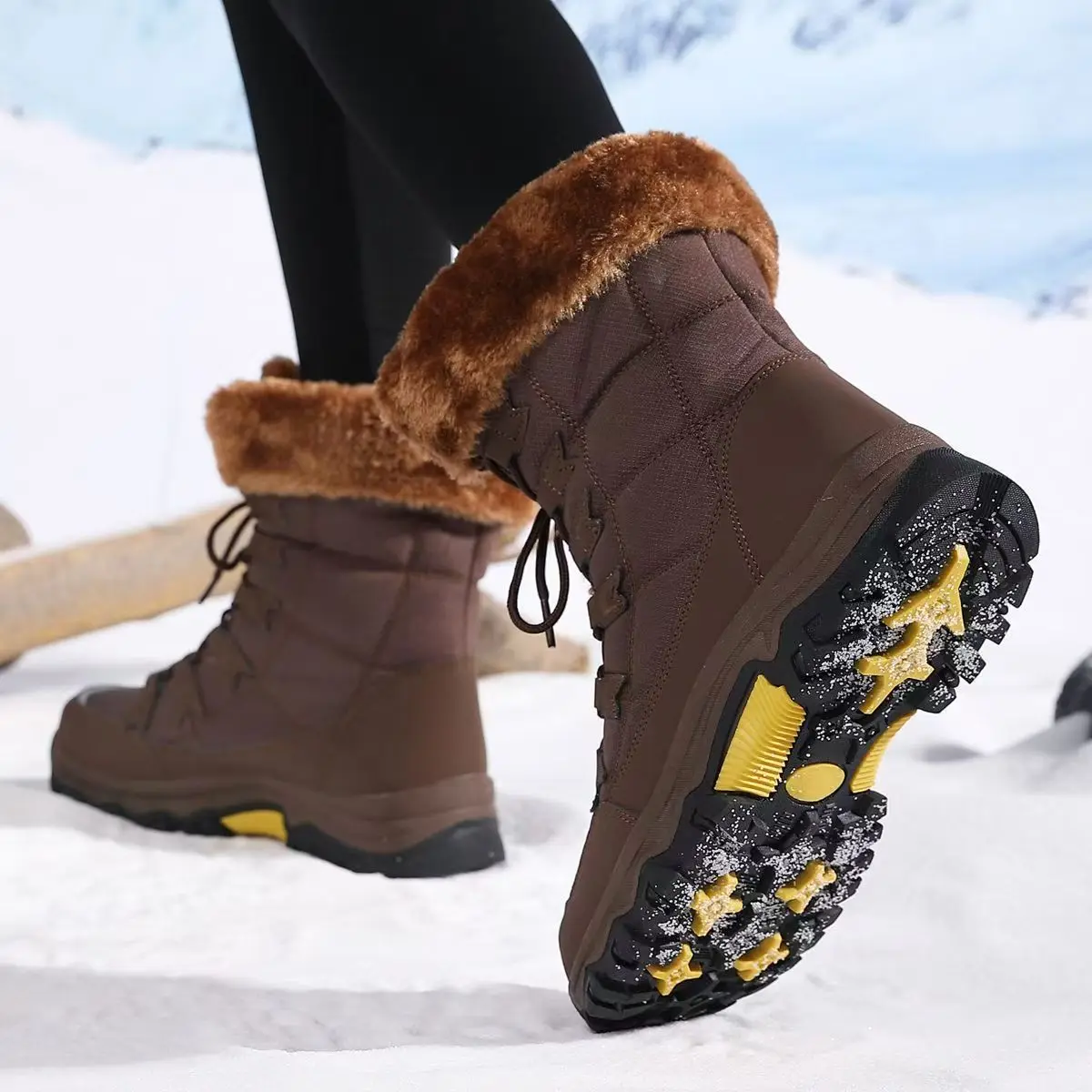 Winter-Barfußstiefel für Damen, Winter-Schneestiefel für Damen, Plüsch-Warme Knöchelschuhe, Rutschfeste Outdoor-Wasserdichte Wanderschuhe in Übergrößen – Detail 7
