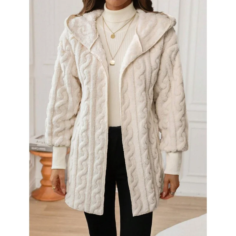 

Двусторонний флисовый кардиган с капюшоном в стиле рубашки, женская модная одежда, весна 2026, без бренда, зарегистрированная торговая марка