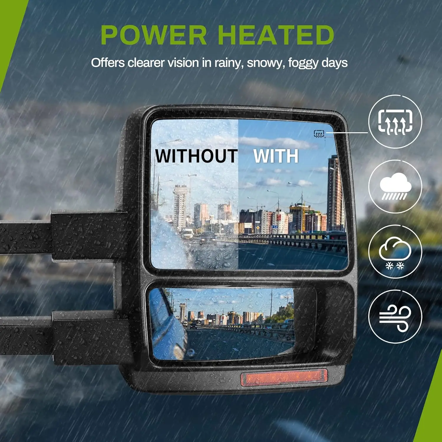 Truck Towing Application, Glass Material, No Specified Color, Power Electric Controlling, Heated, Manual Telescoping and Folding
