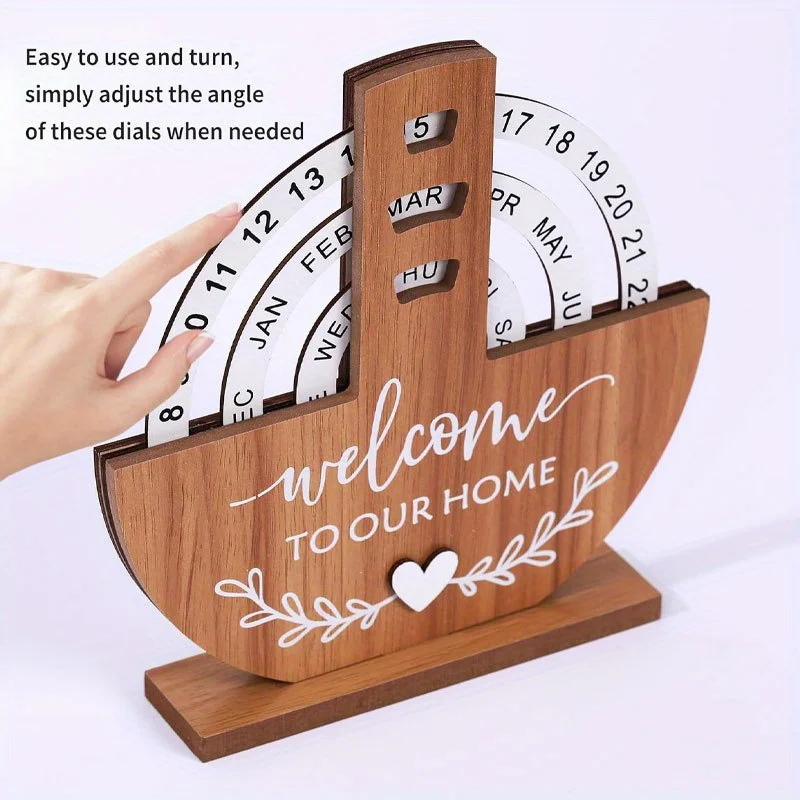 Wooden Ferris Wheel Moon Perpetual Calendar, Hand Rotating Date Tracker, DIY Weekly Monthly Calendar for Home & Office Decor