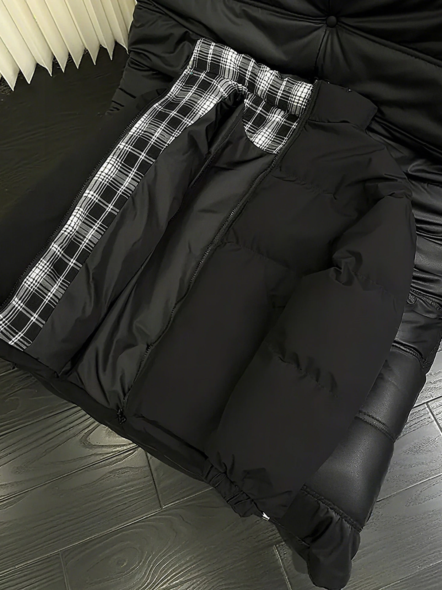 Amerikanischer Retro-Damen-Baumwollmantel Winter Karierter Stehkragen-Mantel Cleanfit Baumwoll-Oberbekleidung