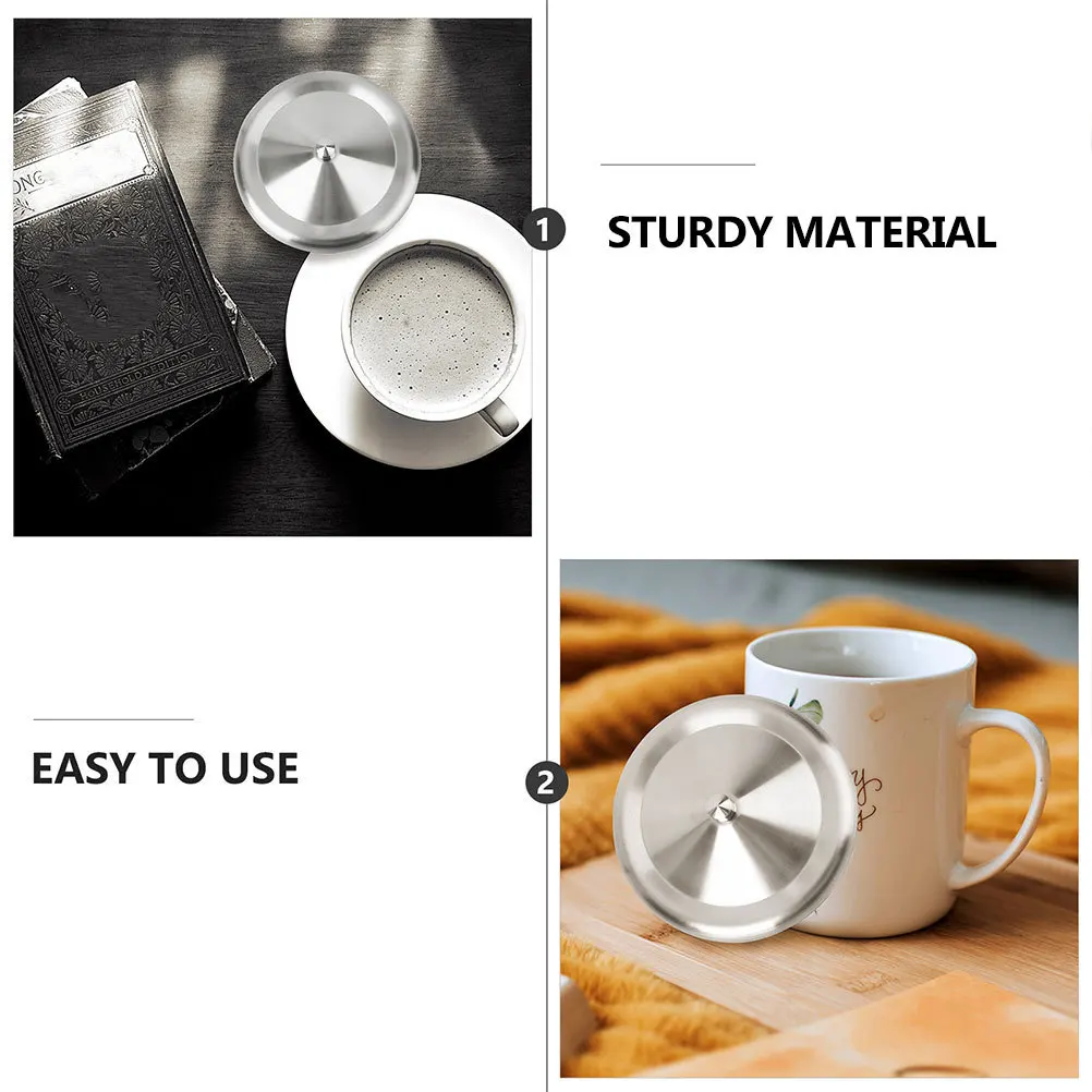 

4Pcs Water Cup Lid Stainless Steel Reusable Cup Cover Heat Resistant Universal Metal Lid Sealing Mug Accessory for Tea Coffee