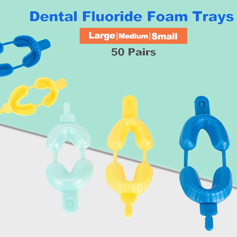 50 pasang nampan busa fluorida sekali pakai gigi untuk busa Gel besar/Sedang/kecil bahan dokter gigi