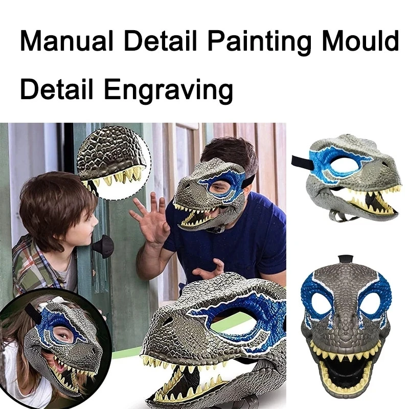 3D Dinosaur Mask Halloween Cosplay Dino Mask Lifelike Raptor Dino Moving Jaw Dinosaur Masks For Kid Children Toy Dinosaur Masks