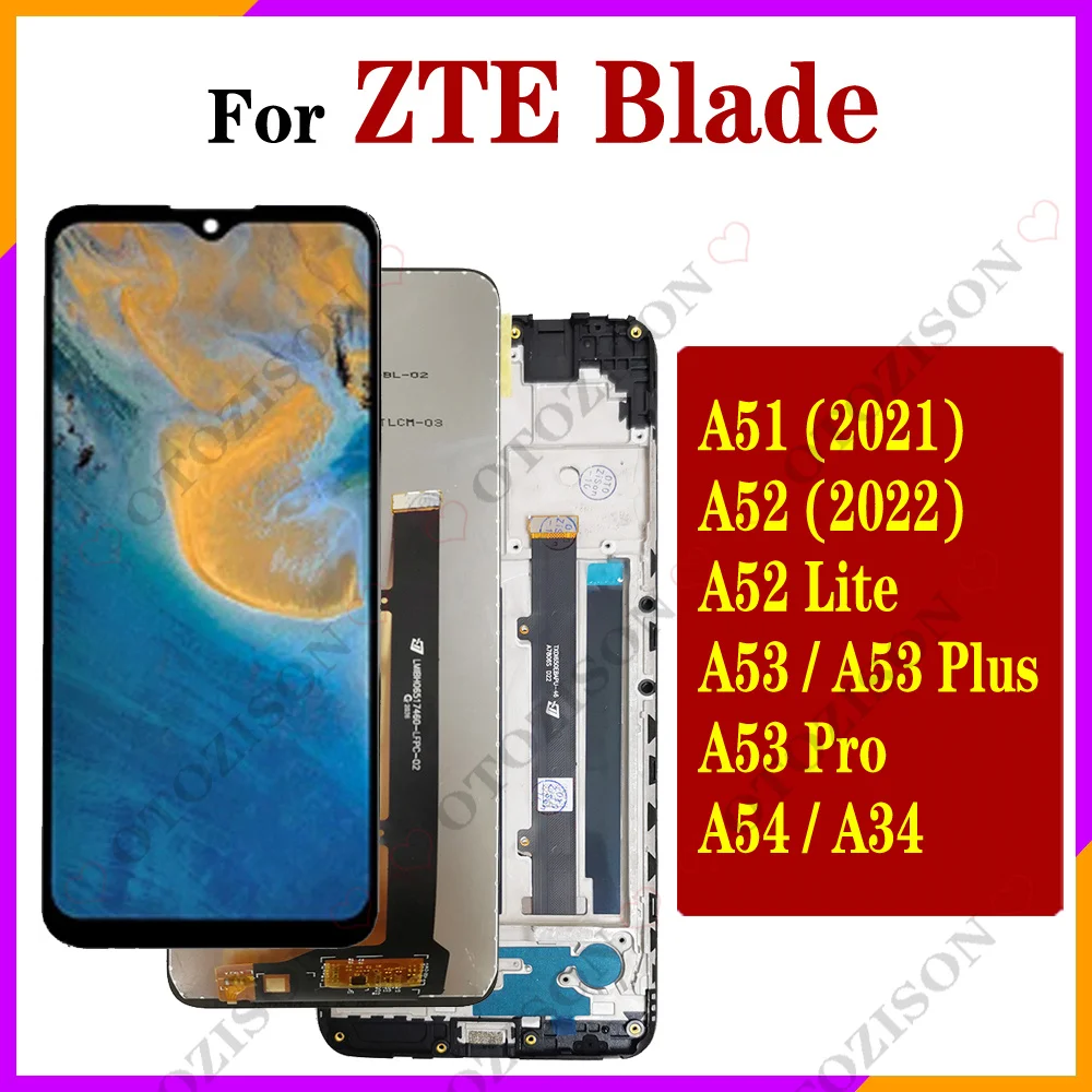 Pantalla LCD con marco para móvil, montaje de digitalizador táctil para ZTE Blade A51 2021 / A52 2022 / A53 / A53 Plus / A53 Pro / A54 A34 / A52 Lite / A53 / A53 Plus