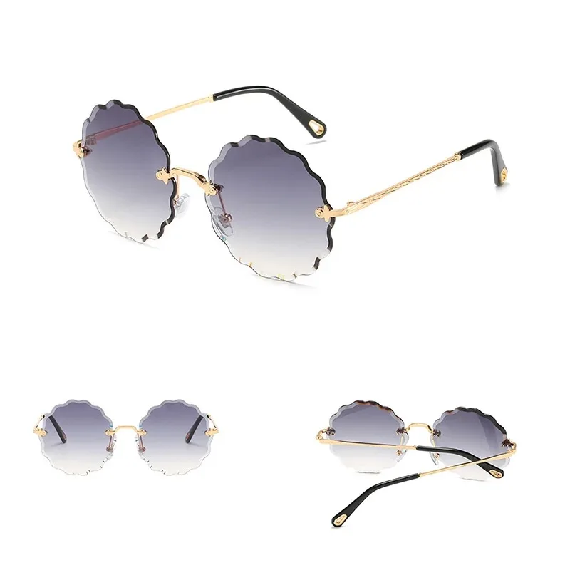 

2024 Fashion Vintage Rimless Round Sunglasses Women Luxury Brand Designer Sexy Ladies Gradient Sun Glasses Female Travel Shades