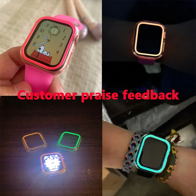 Luminous Cover for Apple Watch Case Ultra 49mm 45mm 44mm 41mm 40mm 42mm Hard PC Bumper Protective Frame iWatch 9 8 7 6 5 SE 4 3